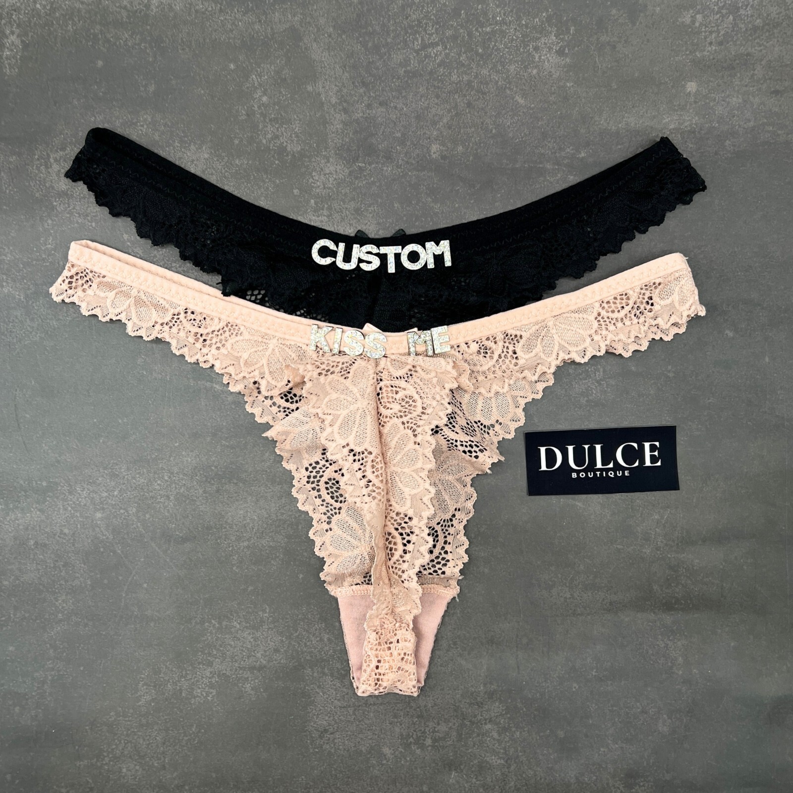 Custom Boyfriend Name Thong Lace Panties Personalised Crystal Letters Underwear