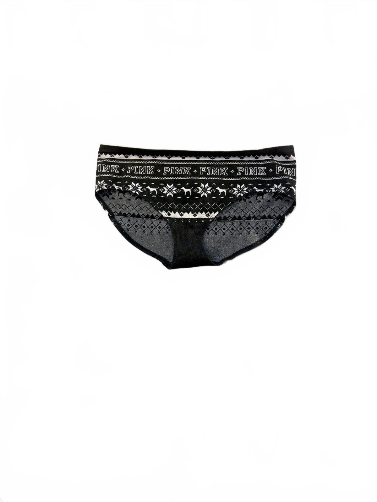 Large Victoria’s Secret PINK Black Grey Fair Isle Bikini Panties