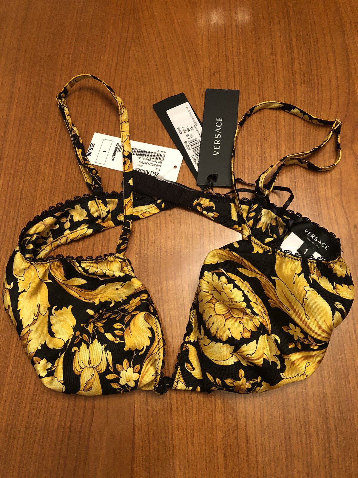 VERSACE Barocco graphic-print silk bralette Size IT 1 (XS)