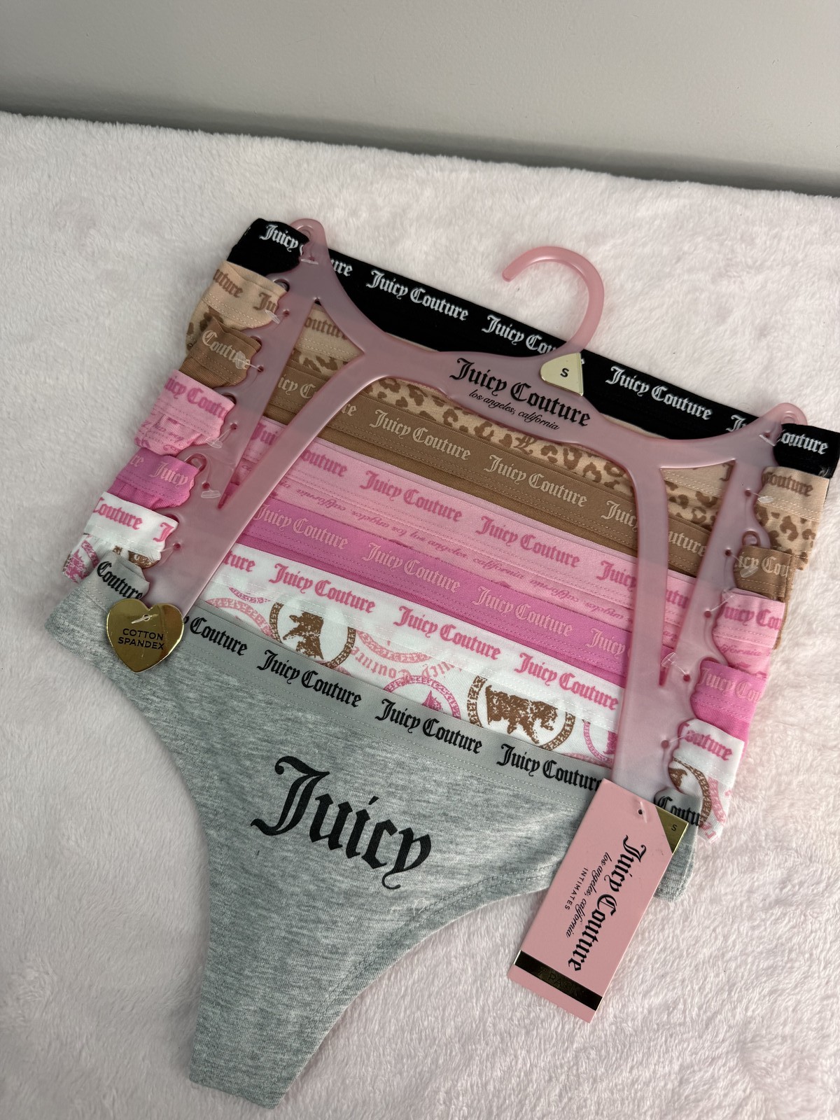 Juicy Couture 7 Pack Thong Panties Cotton Intimates Size S Multi