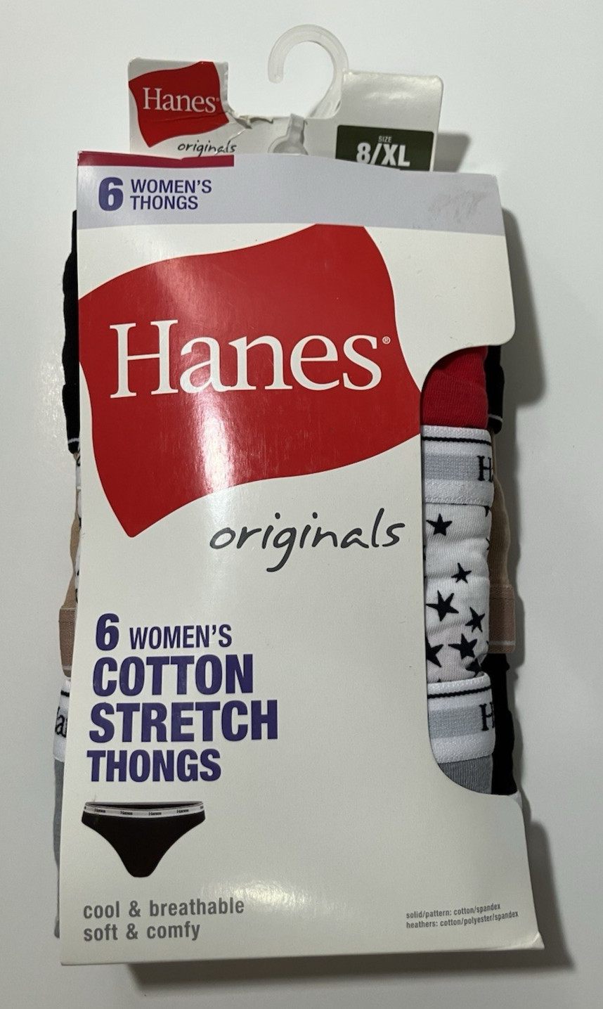 NWT Hanes Originals Cotton Stretch Thong 6-Pack – Women’s 8 / XL
