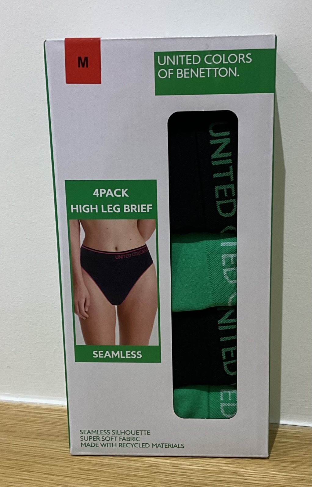 United Colors of Benetton 4 Pack High Leg Seamless Brief – Medium Green & Black
