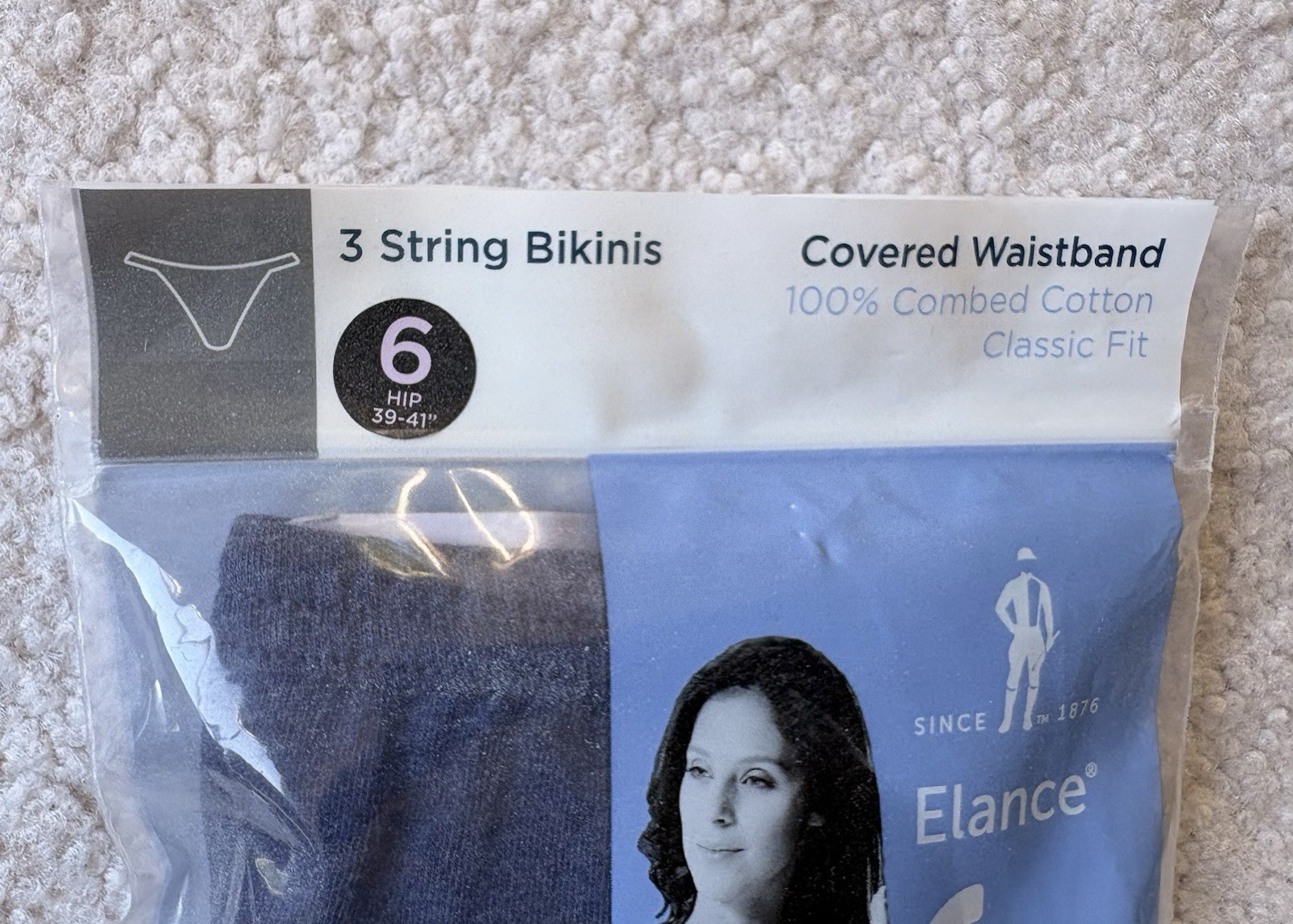 NIP Jockey Women Underwear String Bikinis 6 Pair 100% Cotton Size 6 Black Blue