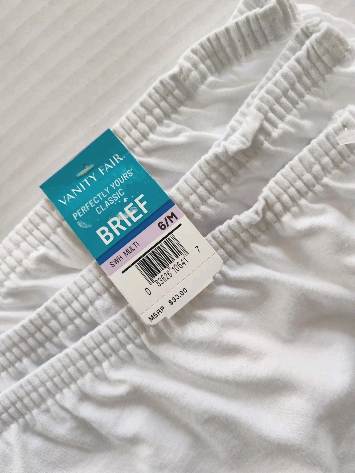 Vanity Fair Perfectly Yours Classic White Cotton 3-Pack Briefs Sz 6 M-#15320