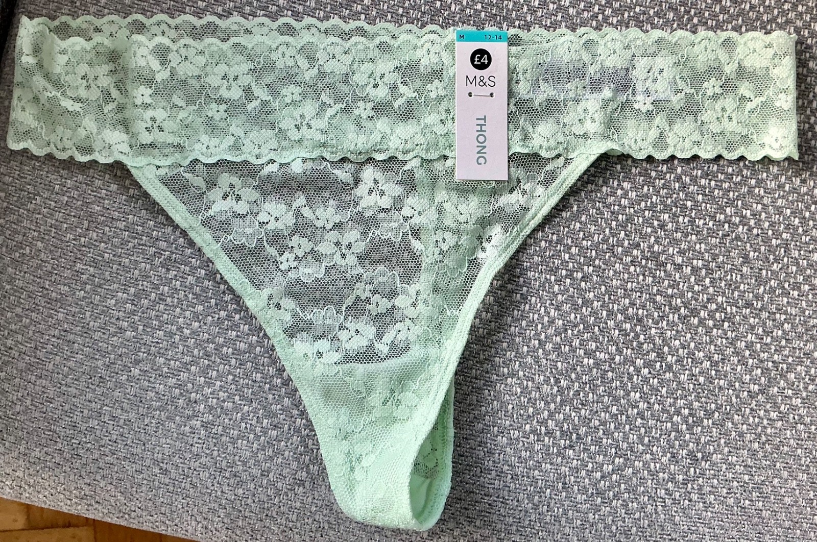 2 PACK M & S THONGS ~ 12-14 ( M ) ~LIGHT MINT ~ 88% POLYAMIDE 12% ELASTANE ~ NEW