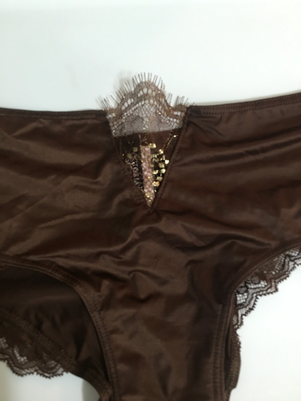 Victorias Secret Dark Brown Micro Shimmer Lace Inset Cheeky Panty XL Silky Body