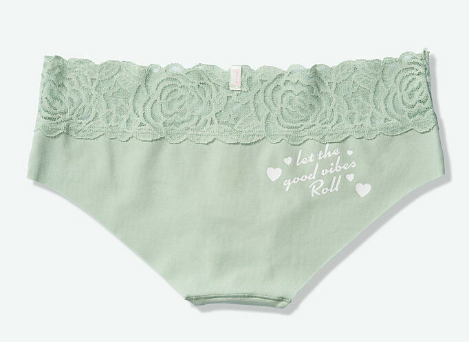L Soft Sage Green PINK Cotton NO SHOW Victorias Secret Hipster Hiphugger Pantie