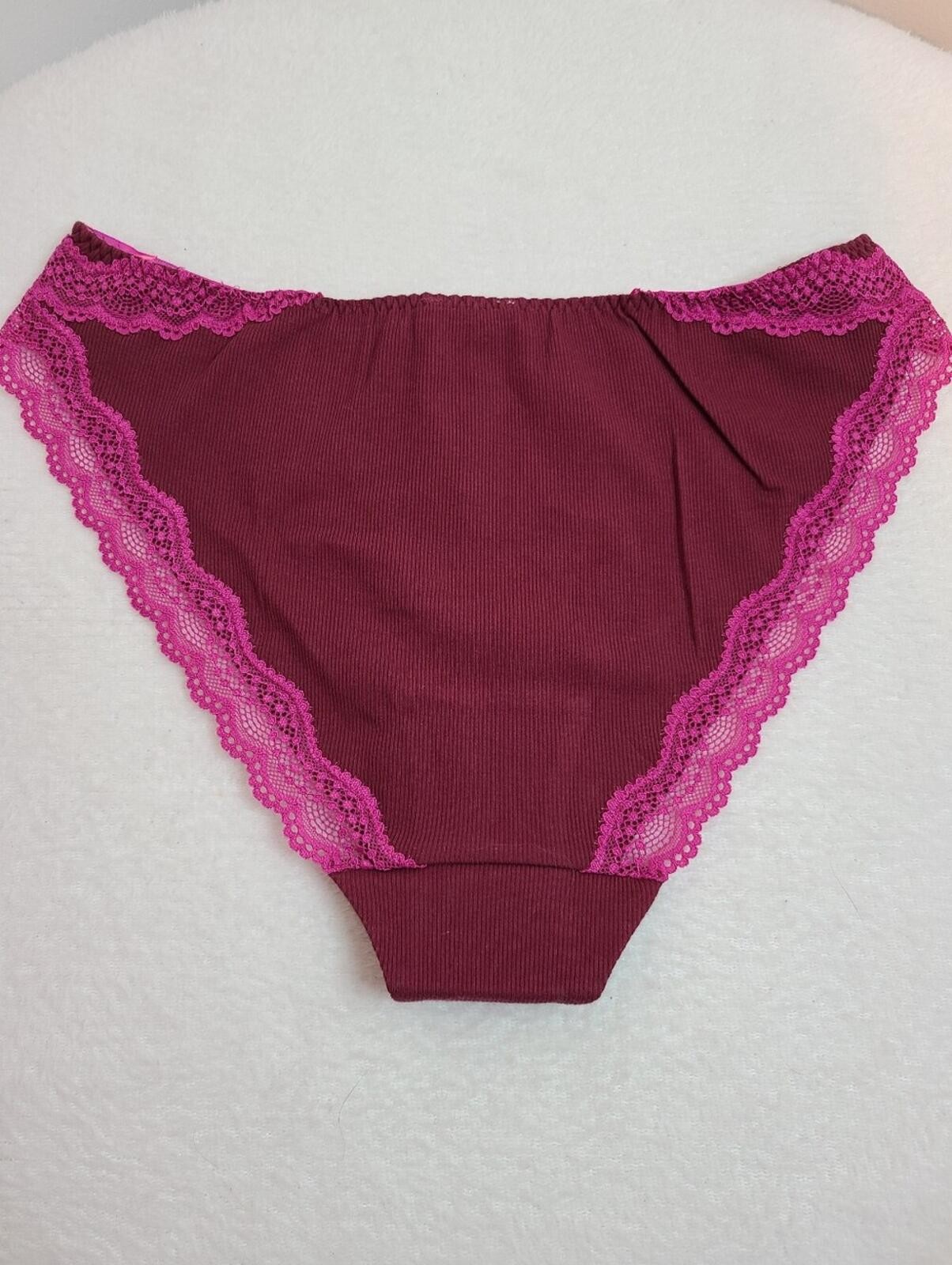 Free People Oh My Darling Ribbed Cotton Lace Trim Bikini Panty Size Lg