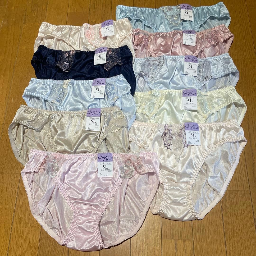 Japanese Glossy Nylon Panties Floral Lace Brief Set of 10 US size 2XL, JP 5L