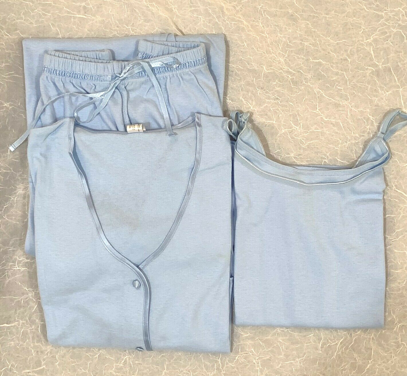 New 3 PCs Women Sleepwear Cardigan + Cami + Pant 100% Knitted ~ XL