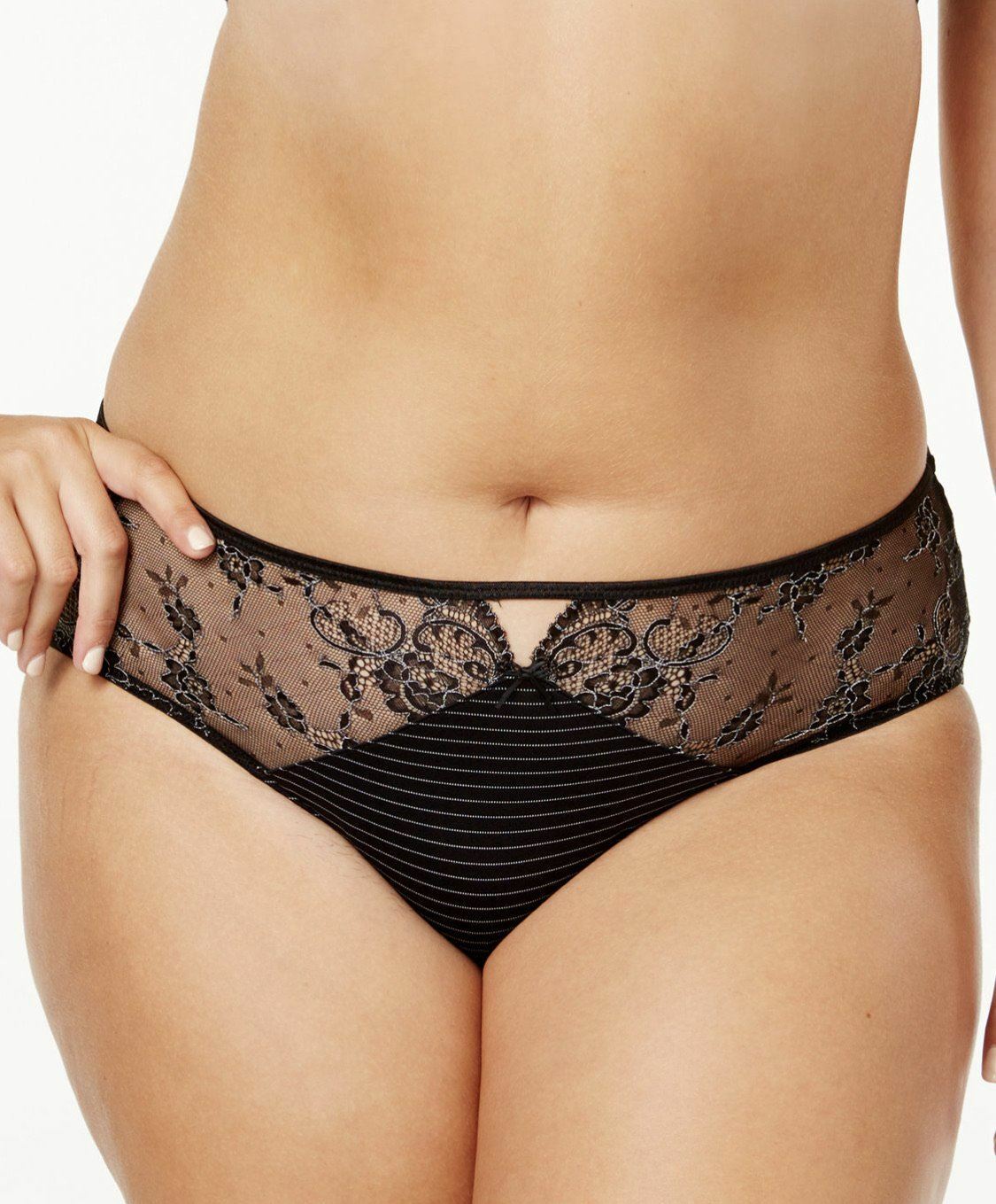 Ashley Graham Plus Size Front-Keyhole Lace Panty Black 1X NWT! $30 [W]