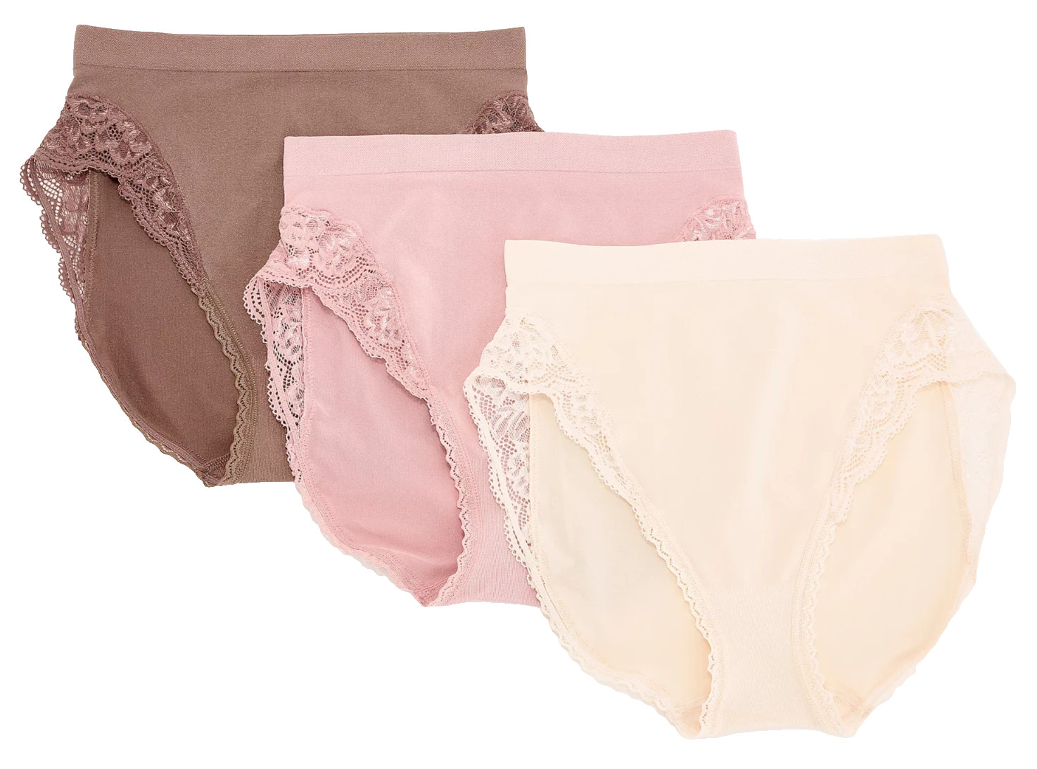 Breezies~Set of 3~Natural Curves Lace Hi-Cut Briefs~2X~Woodrose~A647772 12943