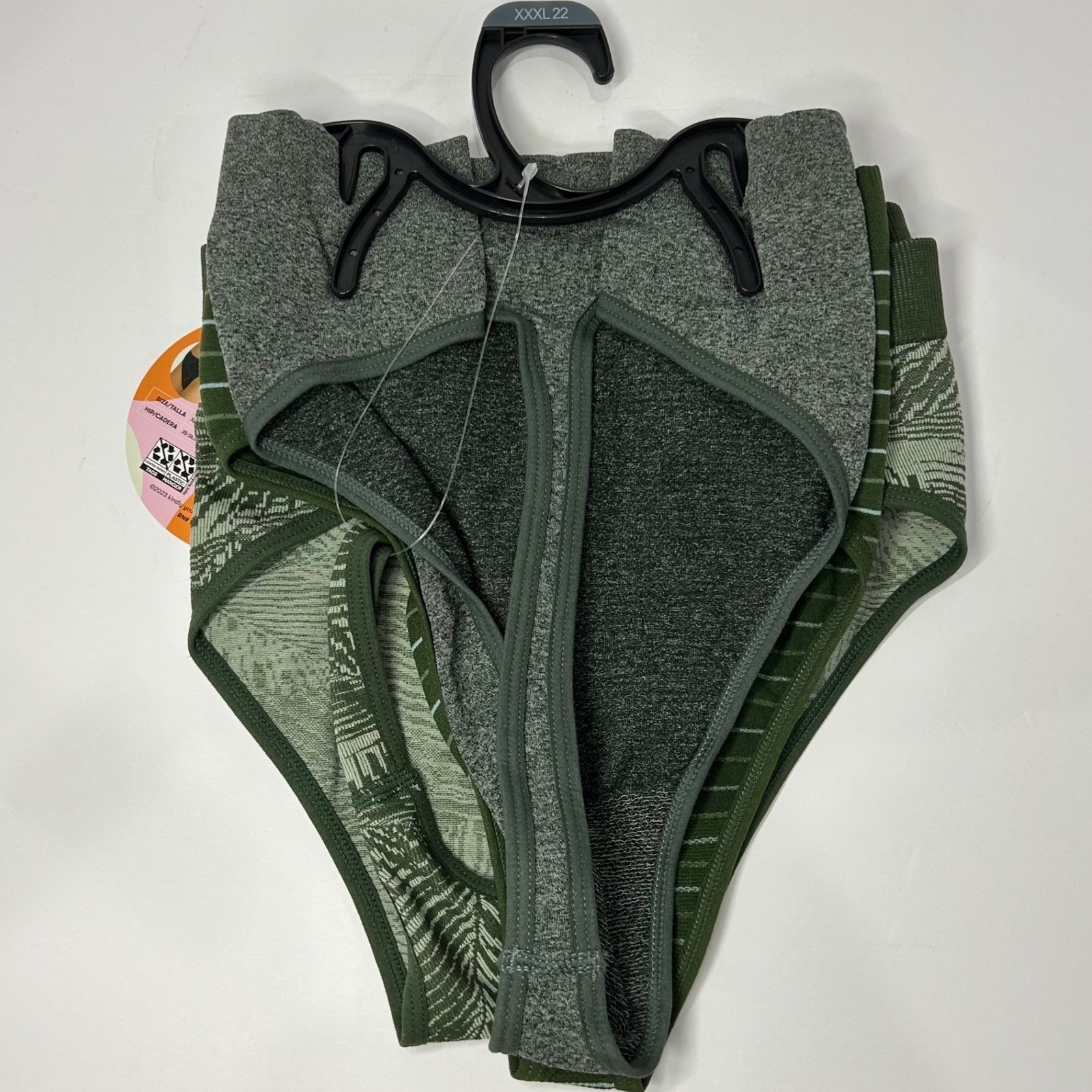 Kindly Yours Sustainable Seamless Thong 3-Pack Green Tropical Stripe 3XL 22 NEW