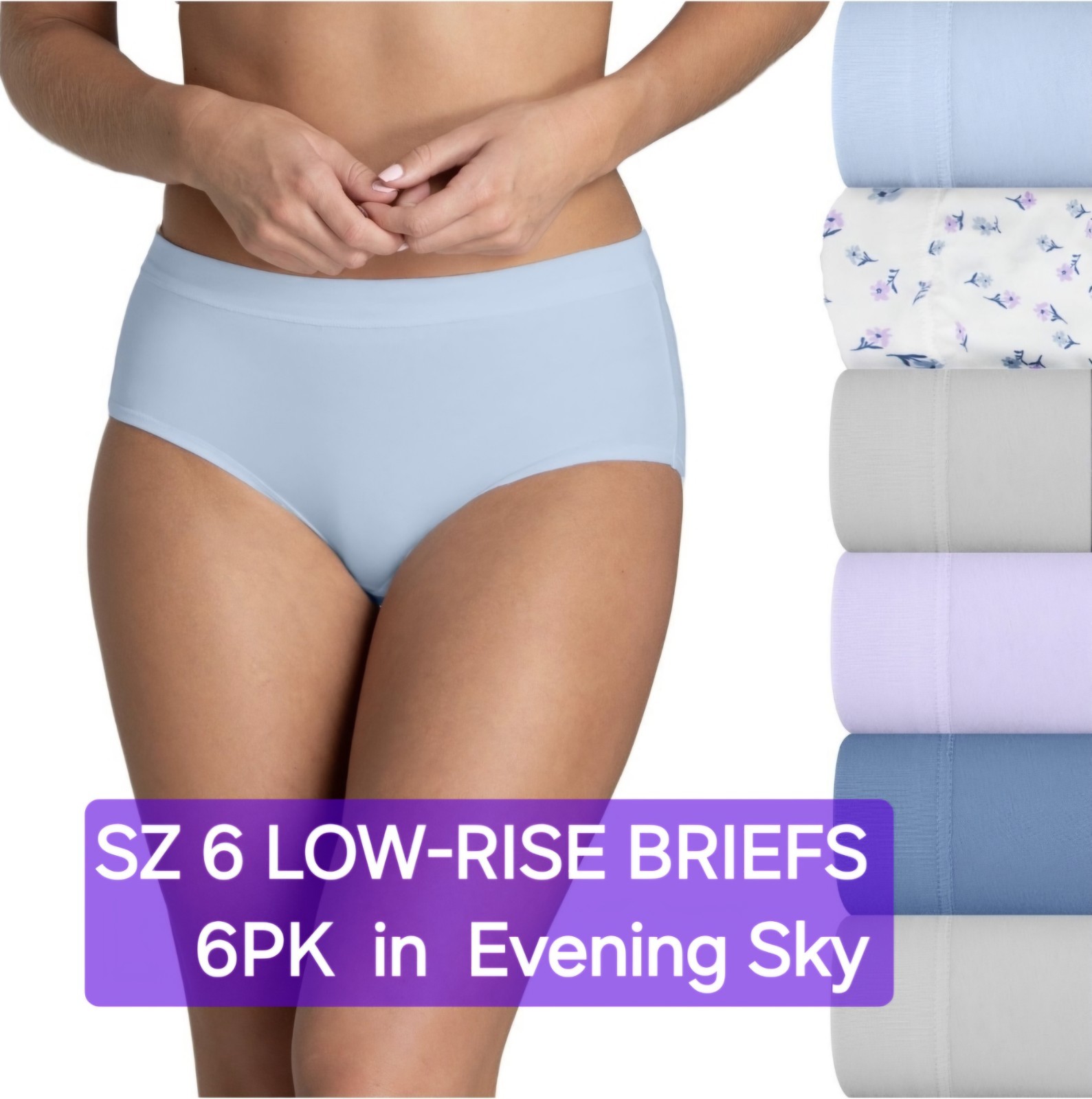 SZ 6 Fruit of the Loom SIGNATURE LOW-RISE 6PK 94%Cot/6%Span Evening Sky + Gift
