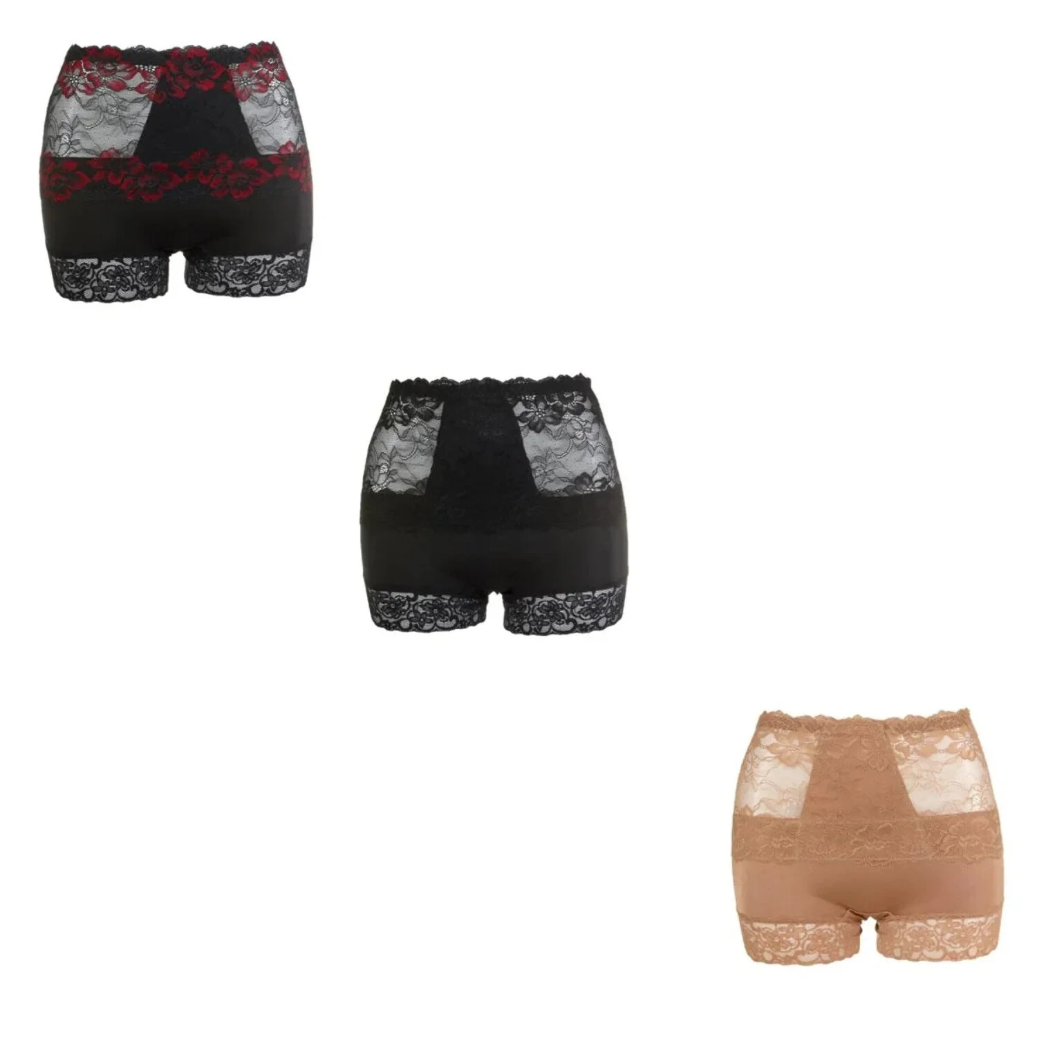 Rhonda Shear Lace Overlay Pin-Up Shortie 3Pk-Classic Beauty-Large-NEW-583509