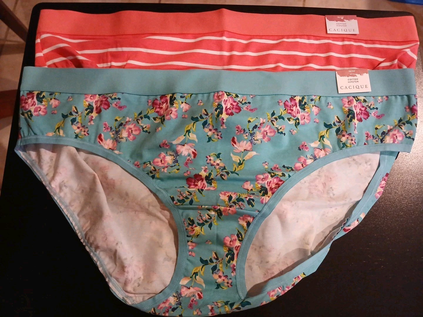 Lane Bryant 18/20 Set 2 Cotton Hipster Aqua Floral/Coral White Stripe NEW W TAG