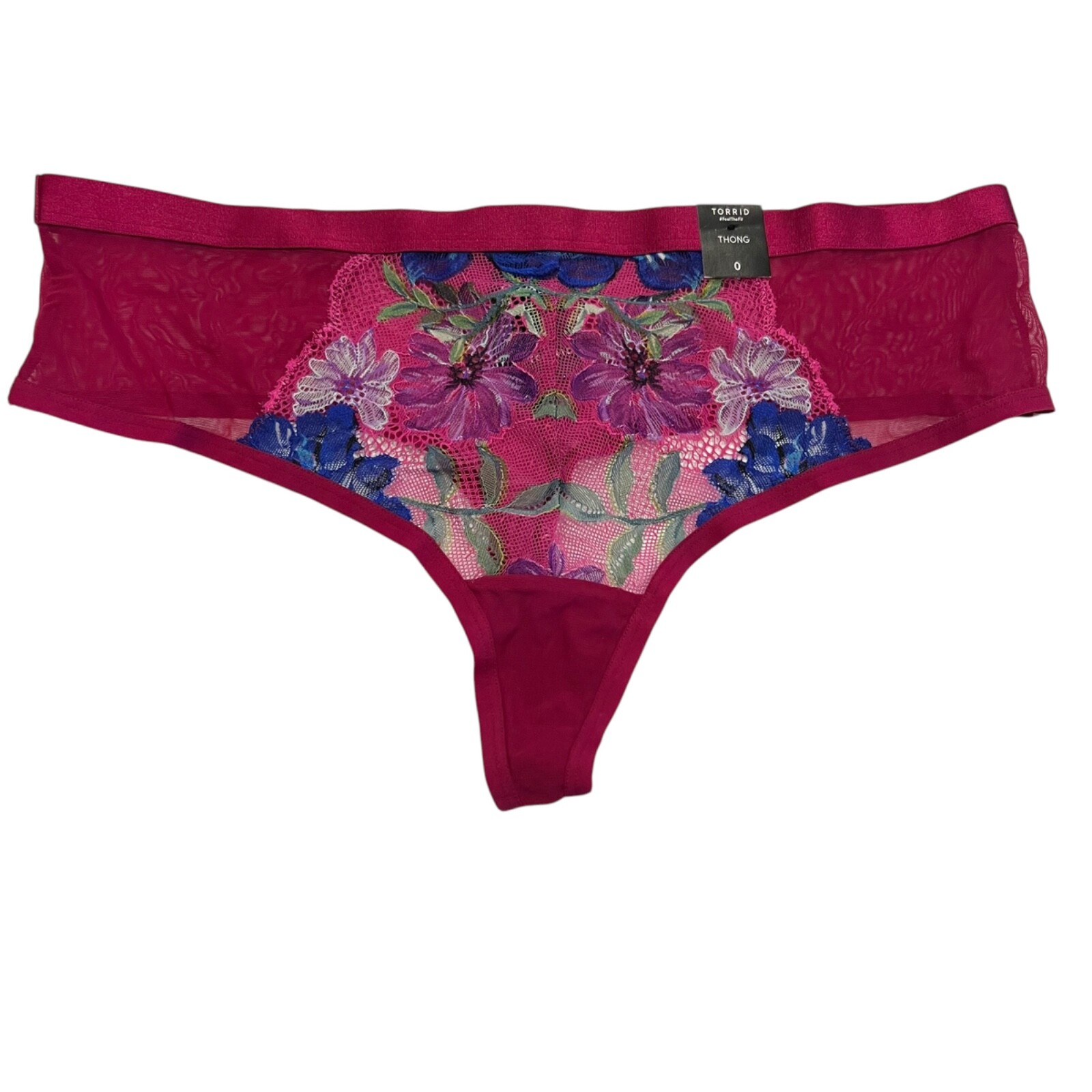 NWT TORRID Thong Pantie Underwear Sz 0X-1X-2X Burgundy Pink Lace Mesh Floral
