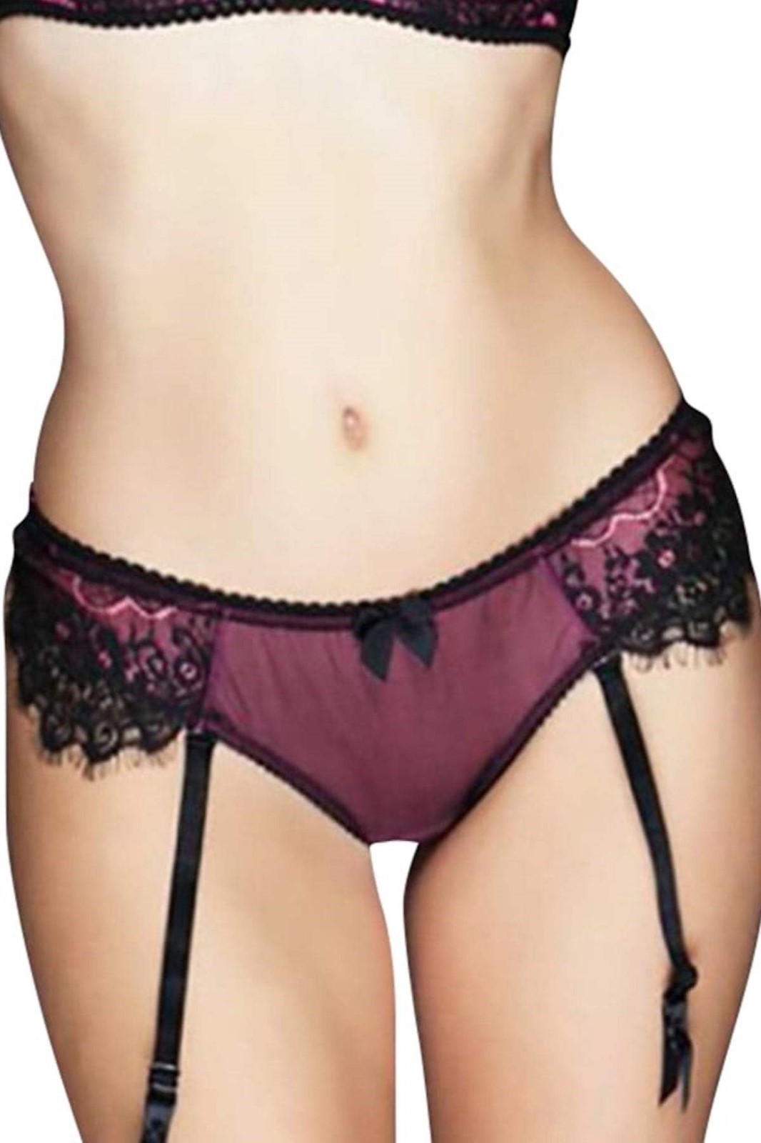 Claudette En Dentelle Intense Garter Thong Pin Up Neon Pink Bikini Panty Women’s