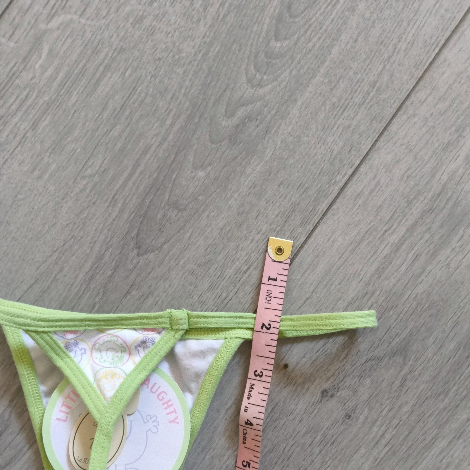 BNWT Vintage La Senza White & Green Little Miss Naughty Thong Size 6-8