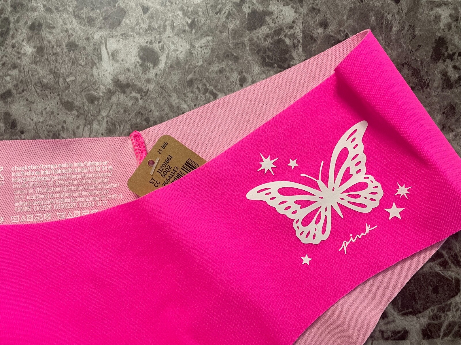 NWT VICTORIA’S SECRET PINK WHITE BUTTERFLY COTTON ELASTANE BLEND CHEEKY PANTIES