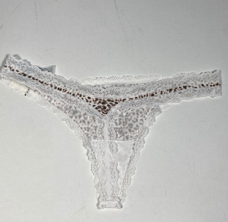 2 Pairs Jenni Thong Panties Womens XL X-Large Gray w/Stars & Leopard w/Lace trim