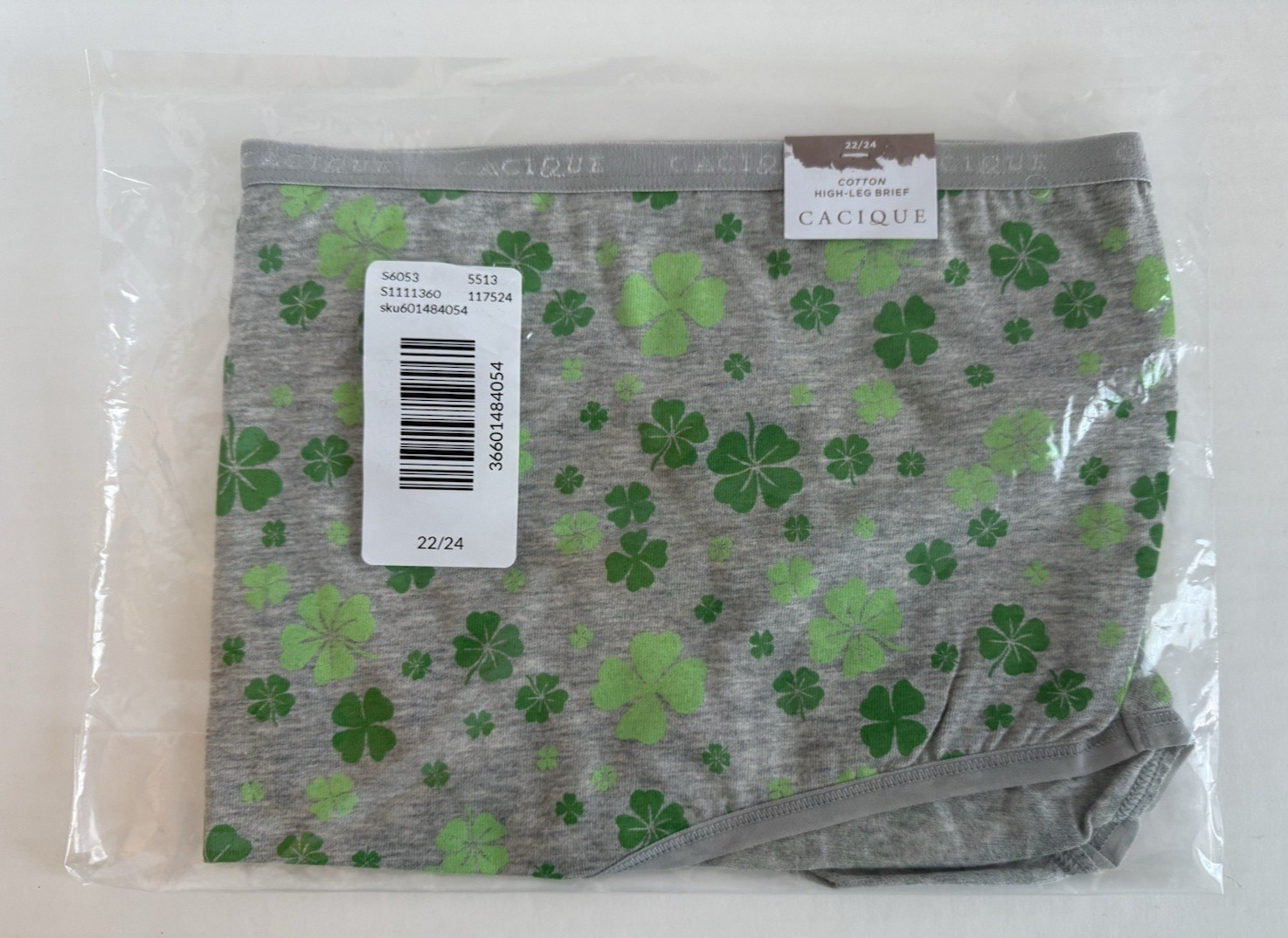 Lane Bryant Cacique 22/24 Gray Green Shamrock Cotton High Leg Brief Underwear