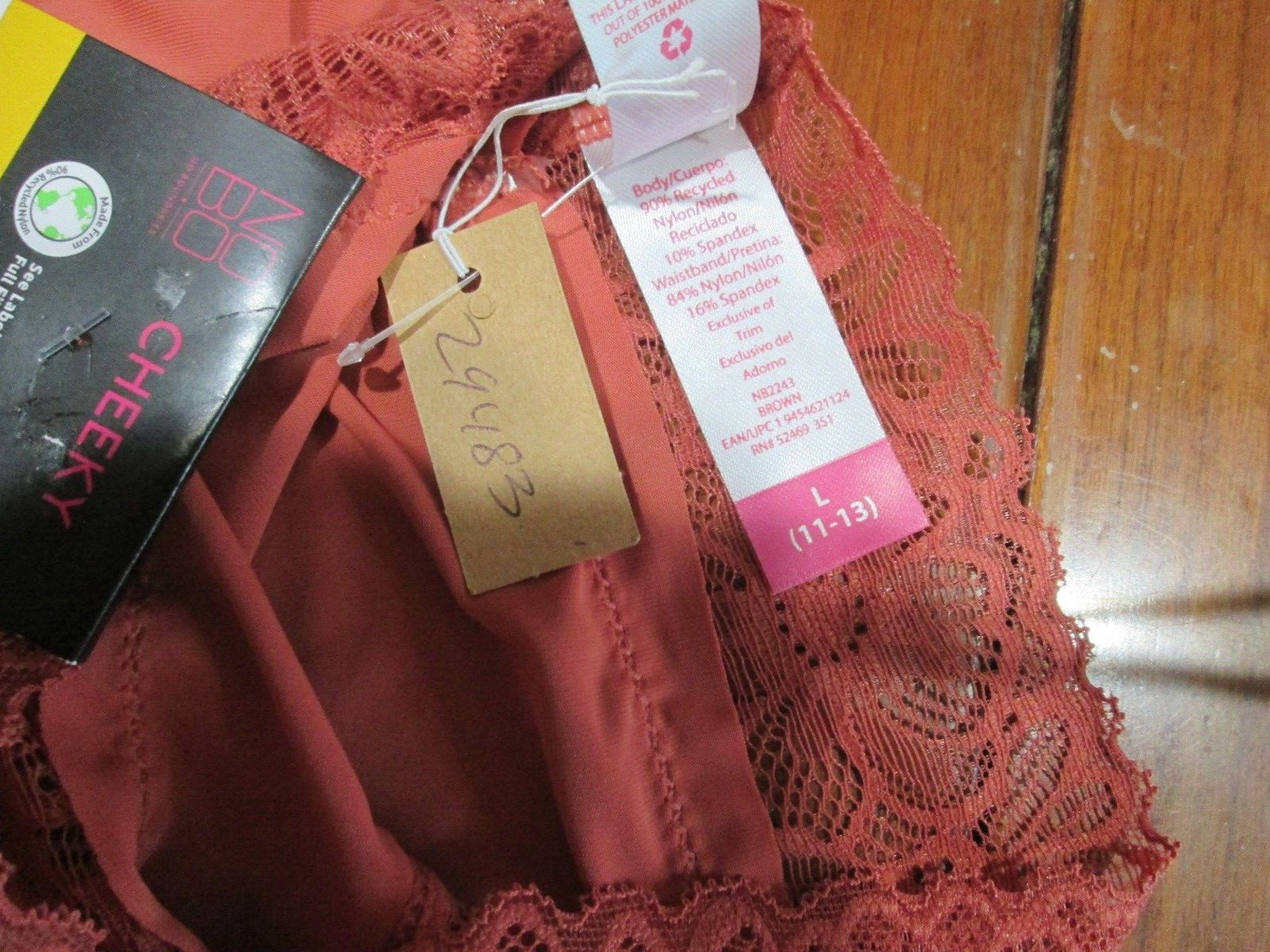 NWT NOBO Brown Cheeky Panties Junior Size L 11-13 Lace Trim Micro Cheekini 29483