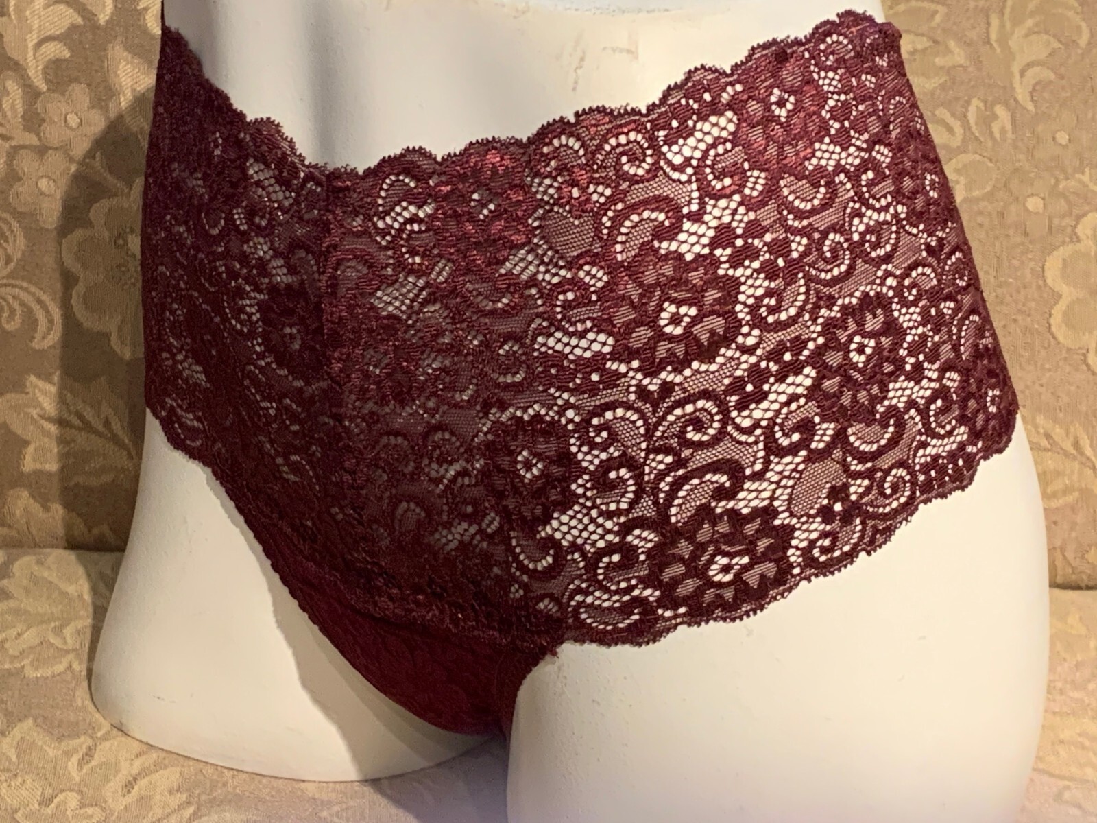SOMA ~ FIG ~ EMBRACEABLE ALLOVER LACE RETRO THONG PANTIES ~ SIZE XXL