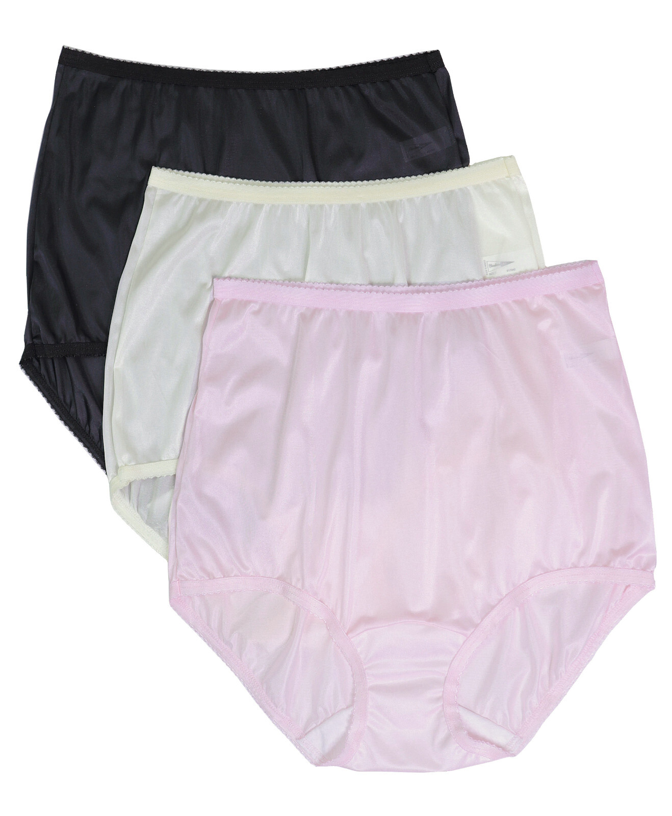 Shadowline Panties Women’s Brief Nylon Underwear Vintage Style High Waist 3 Pk