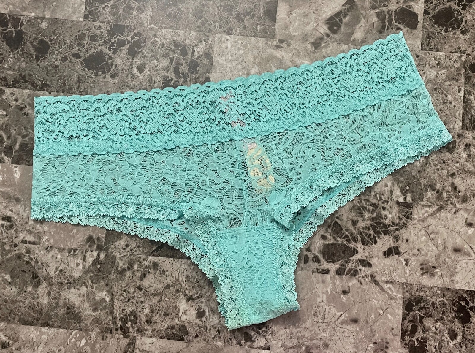 NWT VICTORIA’S SECRET L AQUA FLORAL LACE THE LACIE RARE HIPHUGGER CHEEKY PANTIES