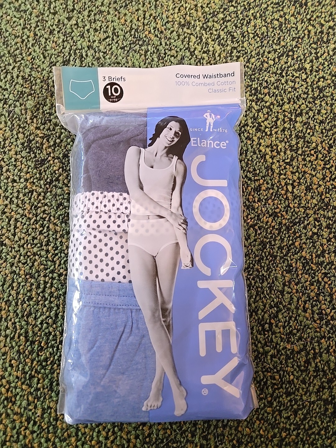 Women Jockey 3-Pack Briefs (Sea Blue Dot) 100% Cotton Comfort Classic 10