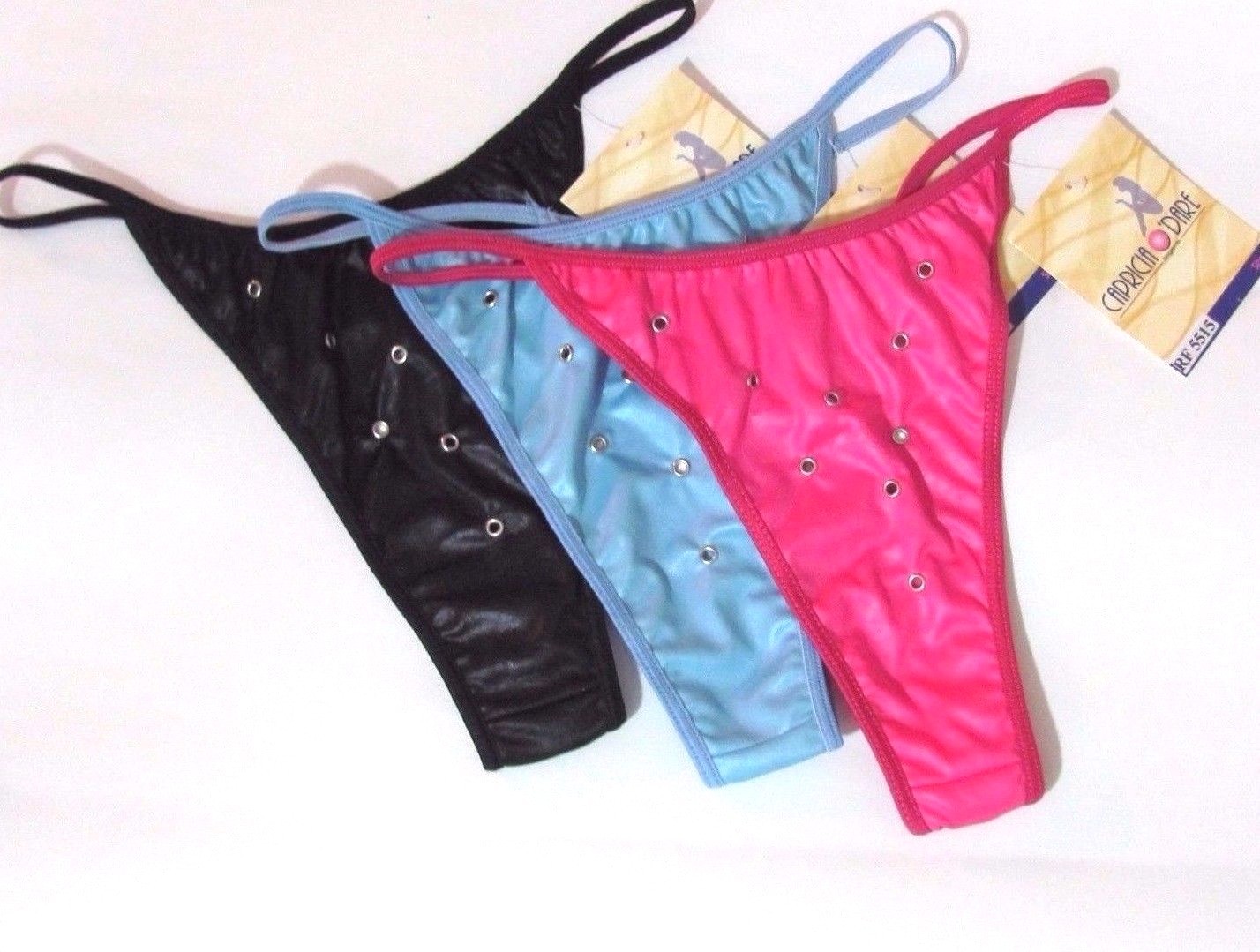 B4 CAPRICIA O’DARE Sexy Blue Pink Foil Stretch sissy thong bikini panties S M L