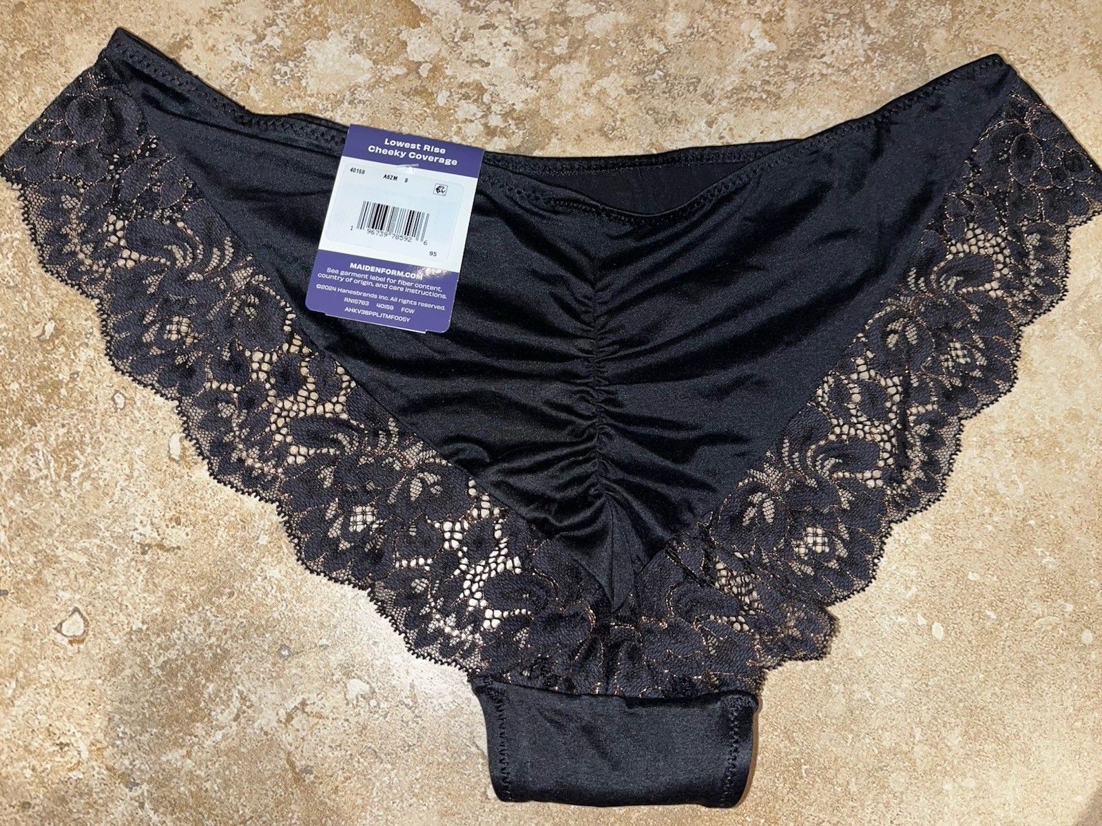 Maidenform Invisible Comfort Devotion Lace Back Tanga Black Gold Panty 2XL 9