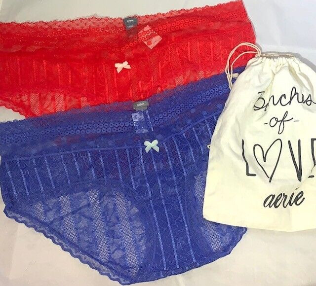BRAND NEW! Aerie Size XL- Set of 2- Red and Periwinkle Lace Panties w/ Aerie bag
