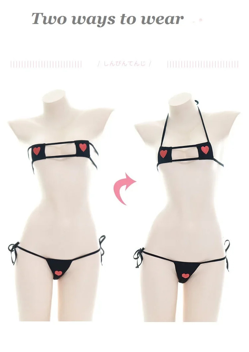 Women Japanese Sexy Lingerie Lolita Kawaii Heart Bandage Anime Cosplay Mini Biki