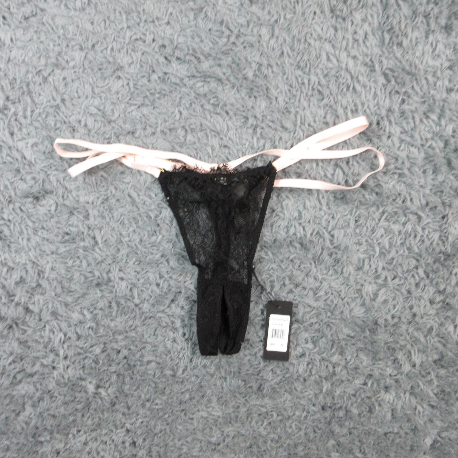 Frederick’s Of Hollywood Thong Womens XL Black Lace Sheer Strap Rising Star NWT
