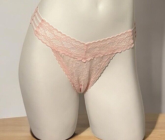 NWT WOMEN’S VICTORIA’S SECRET PALE PINK FLORAL LACE THONG PANTY LARGE
