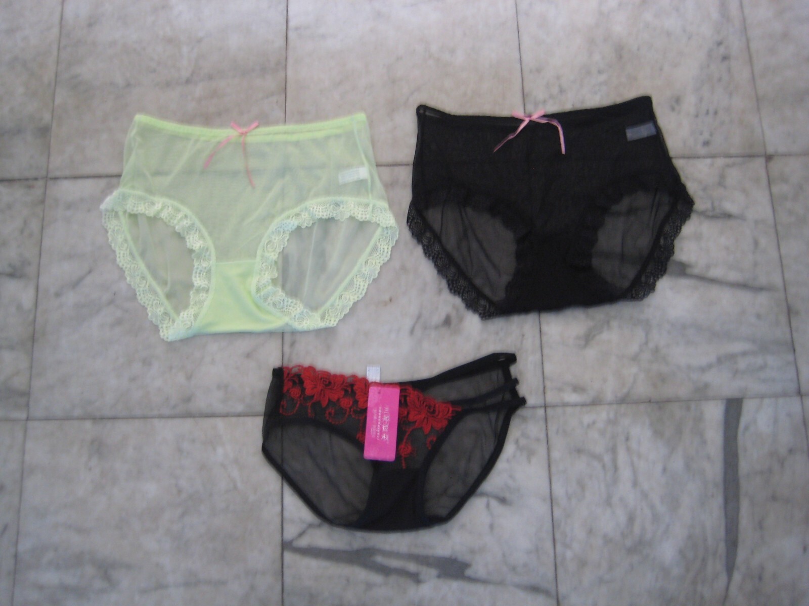 3 New sheer Apple Green/ Black/ Black Red panties lot size S-M sexy FREE S&H