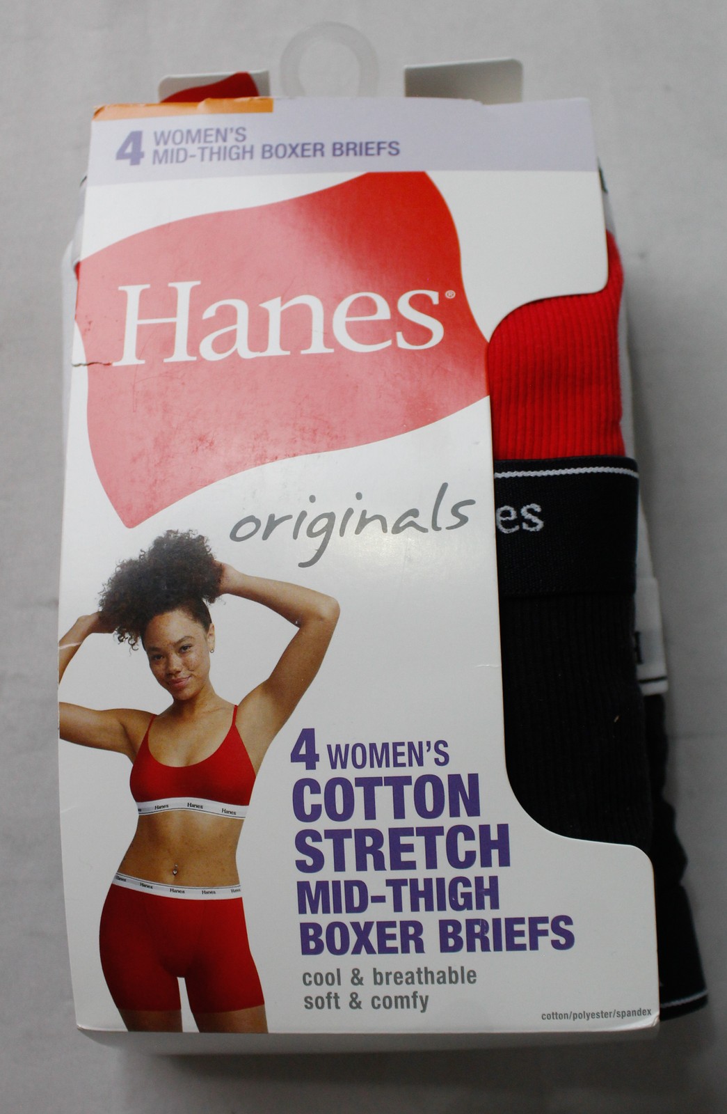Hanes Women’s 4-Pack Cotton Stretch Mid-Thigh Boxer Briefs ZG3 Multi Large NWT