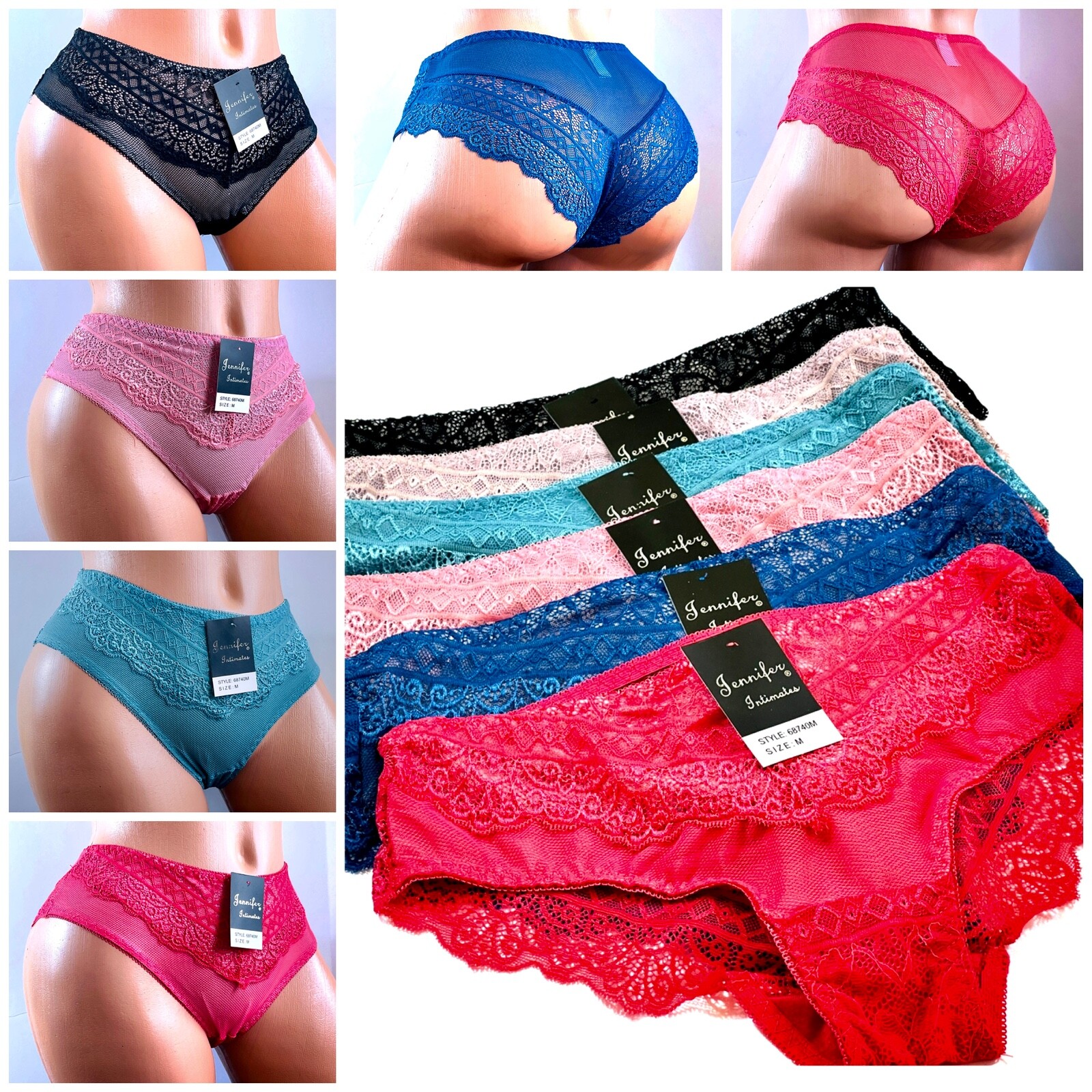 6-12 Women’s Bikini 2 Tone Lace Sexy Panties JE26 Underwears Cheeky Hipster S-XL