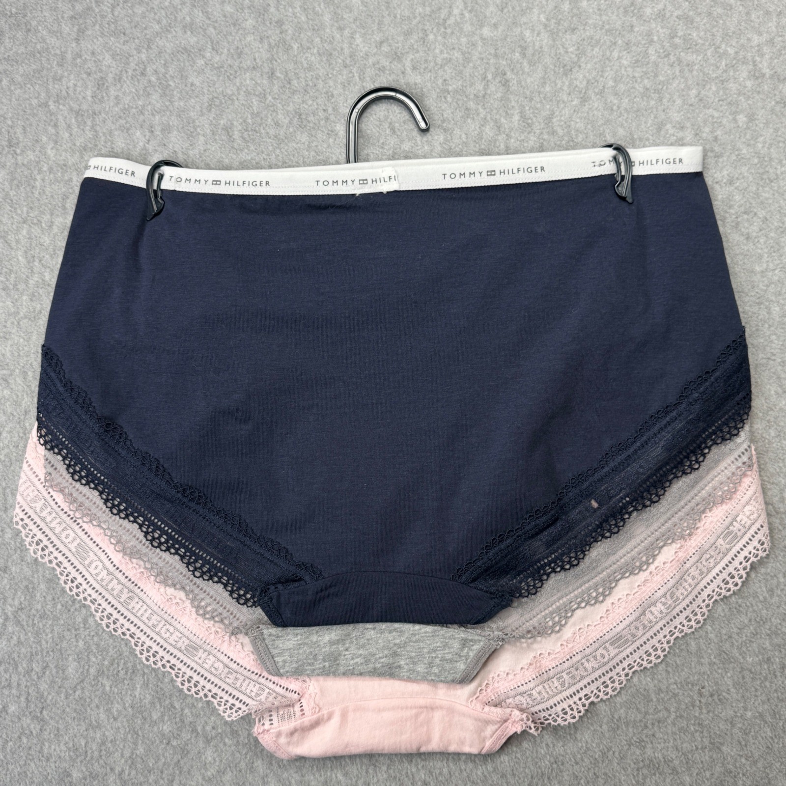 Tommy Hilfiger Cotton Lace Hipster Briefs 3 Pack Womens Large Pink Gray Navy New