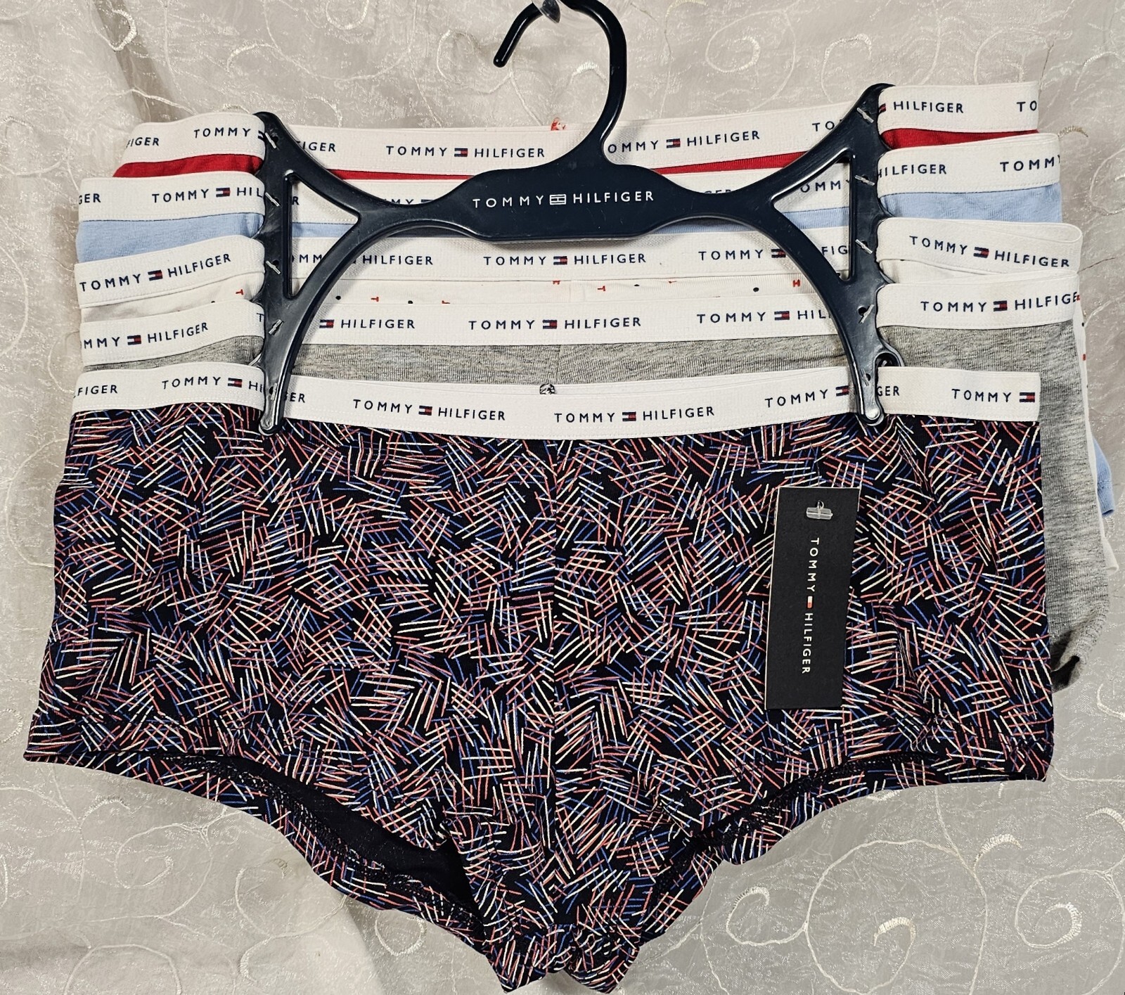 Tommy Hilfiger 5 BoyShorts M Red White Blue Navy Gray Cotton Stretch SHIPS FREE!