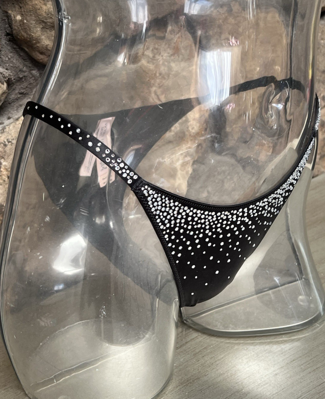 Victoria’s Secret VERY SEXY Shine Strap Satin BRAZILIAN Panty Sz L BLACK NWT$24