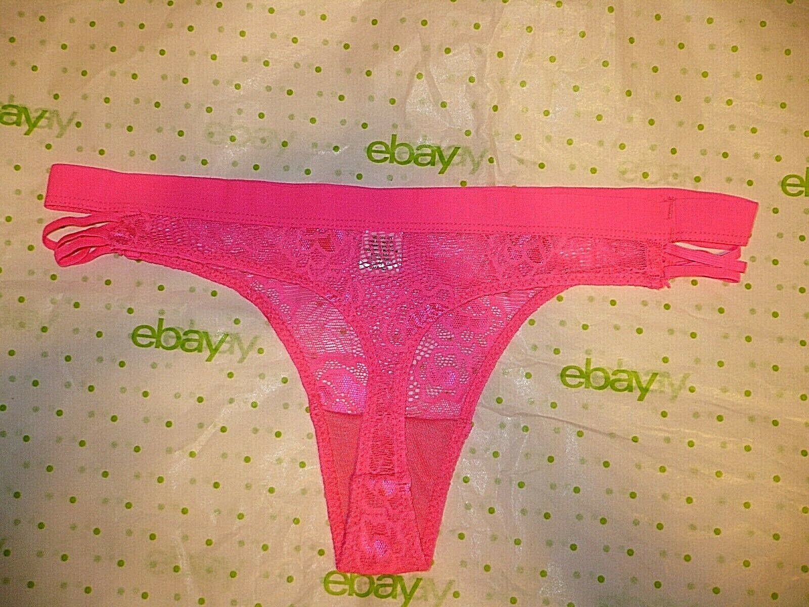 Rue 21 Women’s Thong Panties XS/SMALL Neon Pink Floral Lace W Bungee Sides NEW
