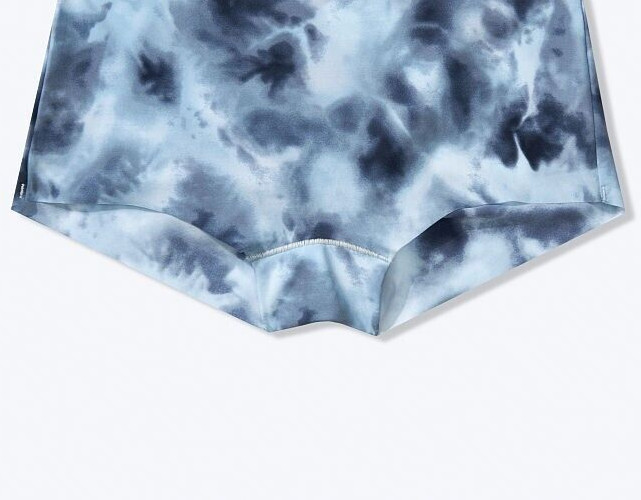M NO SHOW Blue Navy Tie Dye Stretch Victorias Secret PINK Boyshort Brief Panty