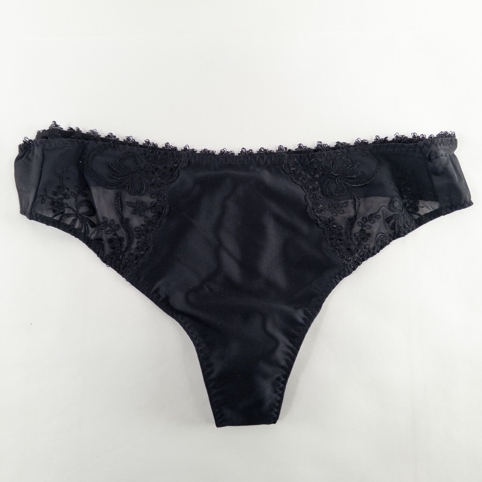 Rosa Faia Thong Panty Underwear Size 12 Black Embroidered Lace Trim New