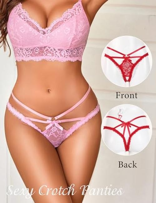 Women Lace Panties Briefs Cheeky Underwear for Women Criss Cross Large Pink