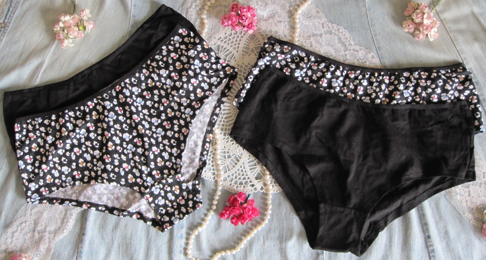 4 x Primark 100% COTTON *Short* Briefs Pack Black White Multi Leopard S 10-12