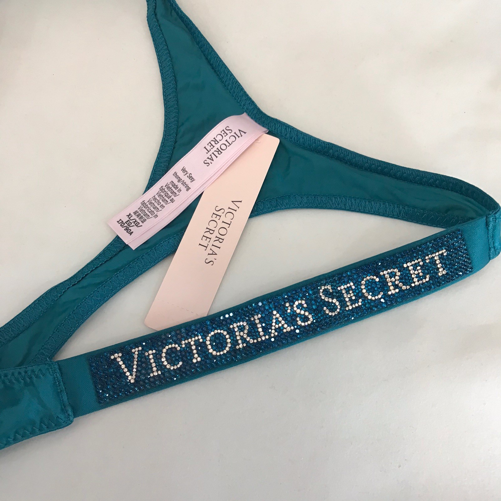Victoria’s Secret Very Sexy Teal Blue Shine Strap Thong Panties – Size XL BNWT