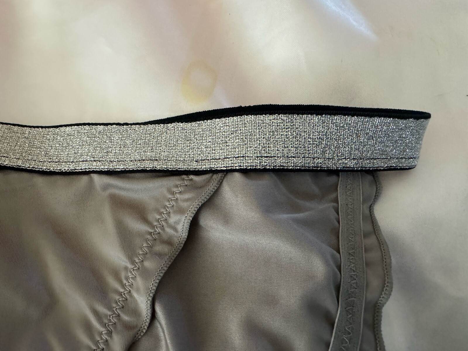 Shiny Silver Satin Nylon Silver Sparkle Thick Band Bikini Panties Sz XL